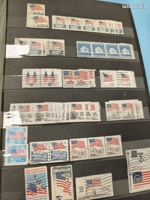Lot anciens timbres USA oblitérés drapeau américain philatélie collection (image 1)