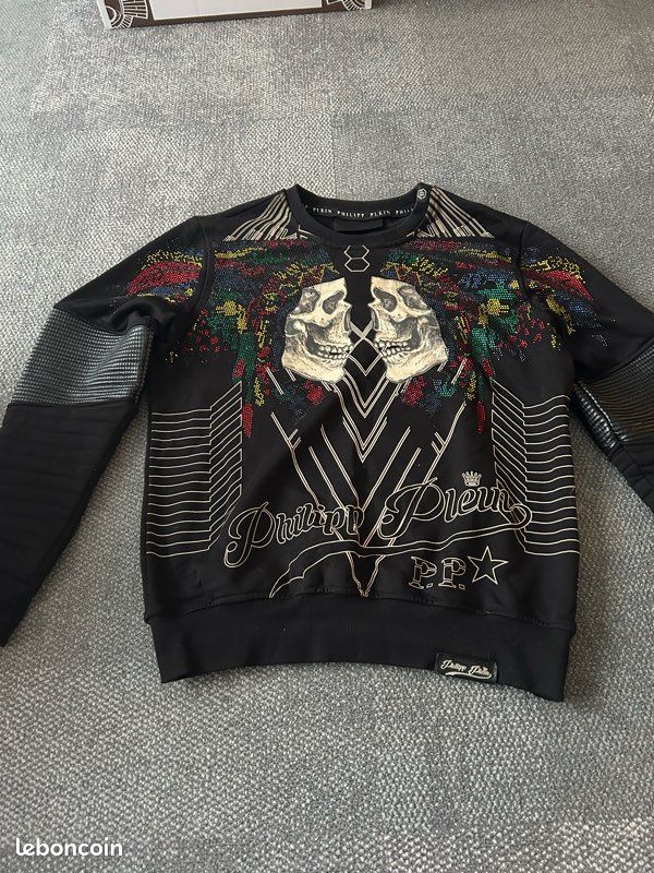 Pull Philipp Plein Homme Motif Crâne - Noir, Occasion Très Bon état, Col Rond
