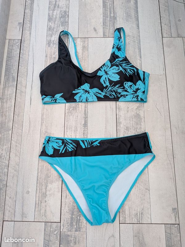 Maillot De Bain Deux Pièces Femme - Taille L, Noir/Gris, Neuf Sans étiquettes