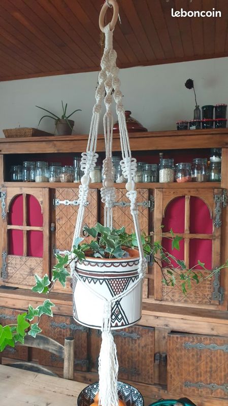 Suspension pour plantes en macramé écru (image 1)