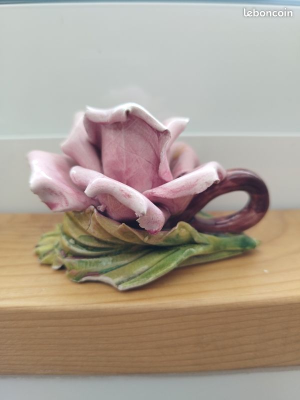 Lot De 2 Petits Bougeoirs Vintage En Céramique - Forme Rose - Couleur Rose