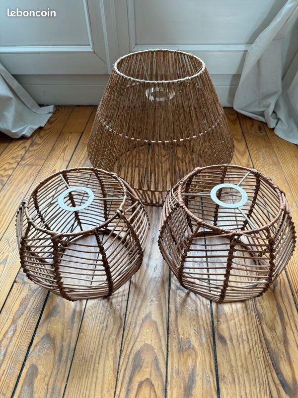 Abat-Jour Rotin Rétro Bambou E27 – Style Vintage Osier Pour Lampe Pied, Plafonnier, Déco Boho Salon Chambre Hôtel