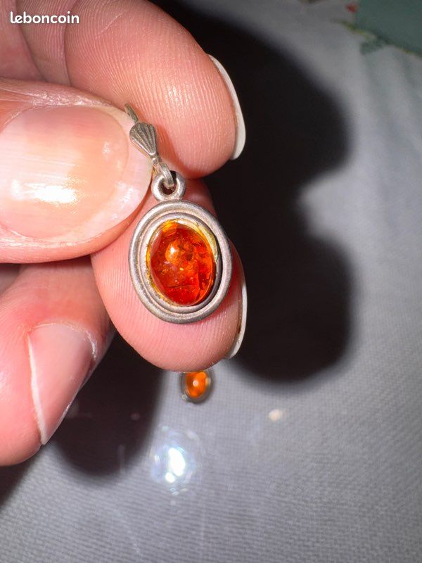 Boucles D'oreilles Vintage Années 70, Ambre Et Argent Sterling, Dans Leur Coffret D'origine - Pièce Unique