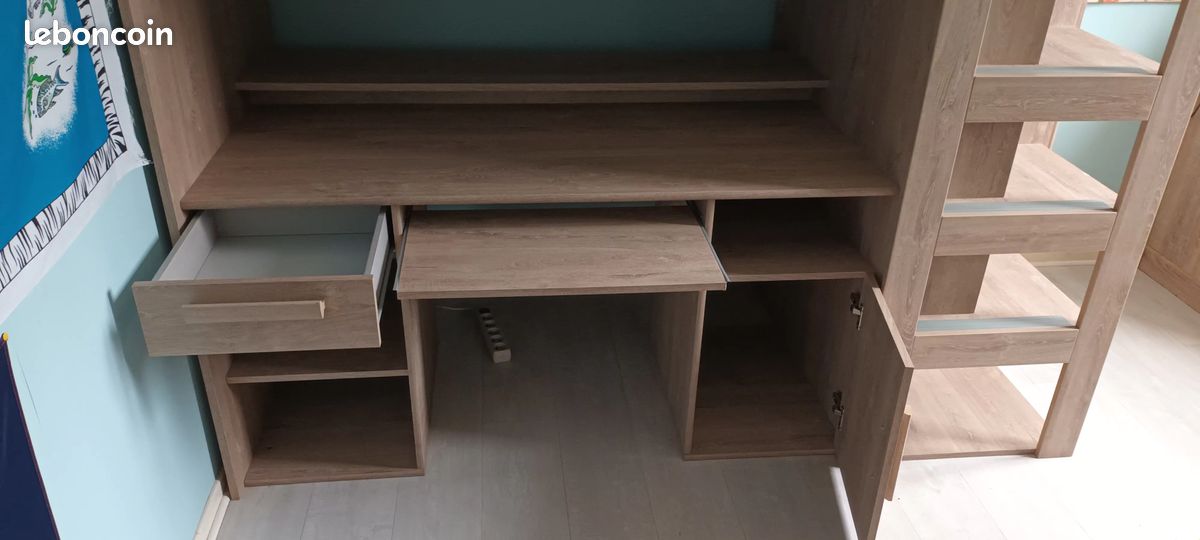 Lit mezzanine (lit,bureau, armoire,bibliothèque) (image 5)