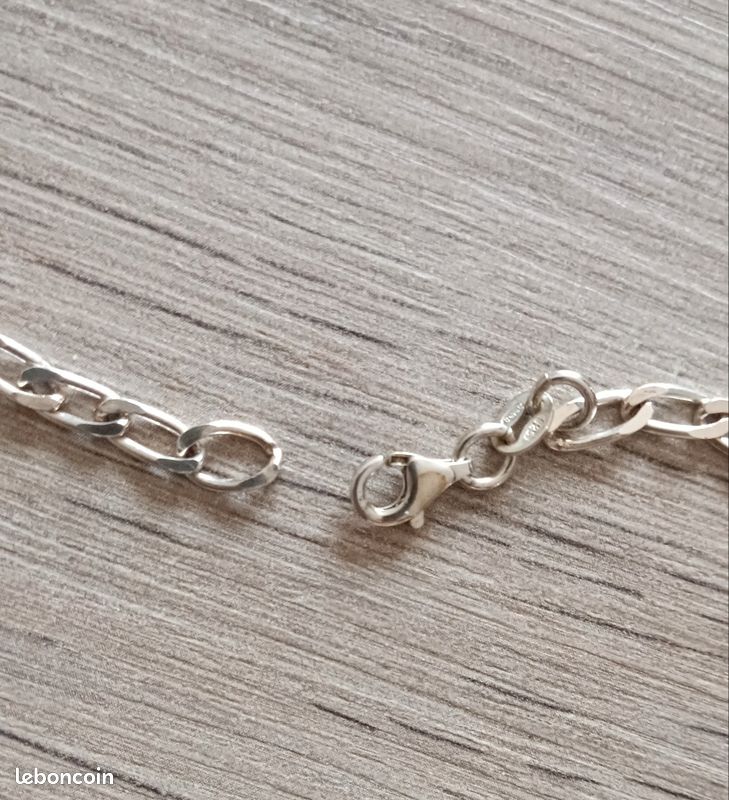 Chaîne De Cou Ancienne En Argent Massif - Maille Cheval - Bon état