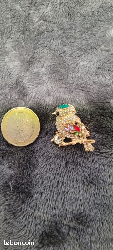 Broche Oiseau En Métal Argenté Avec Strass Fuchsia - Neuf Sans Emballage, Bijou Fantaisie élégant