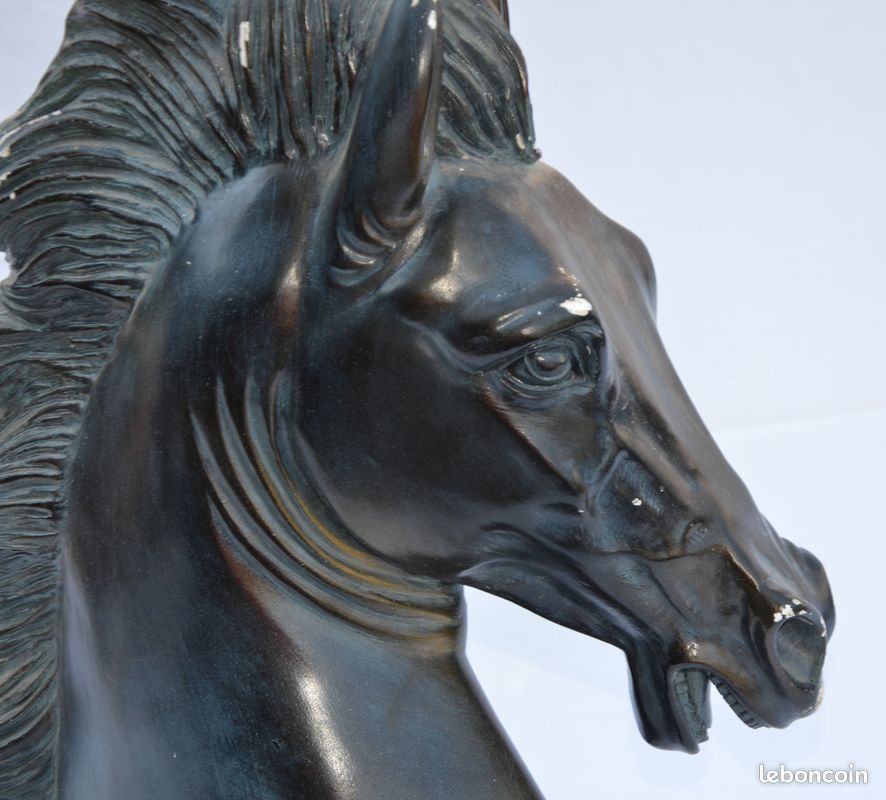 Statue Tête De Cheval En Plâtre Moulage D'art N°708 Signé Pacini - Décoration Animale