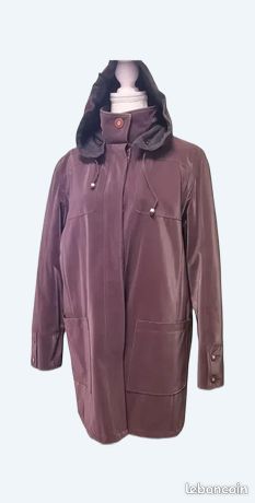 Manteau à Capuche VENTILO - Pure Laine - Taille 42 - Prune/Bordeaux - Occasion Très Bon état