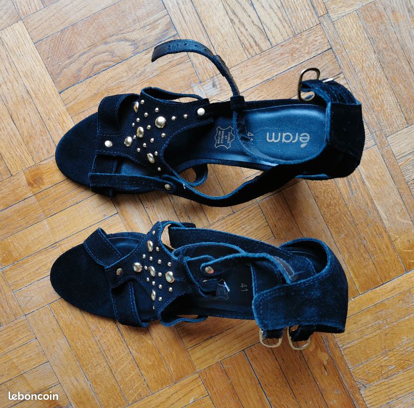 ERAM Escarpins ouverts Cuir Noirs 2 brides Taille 41 (image 5)
