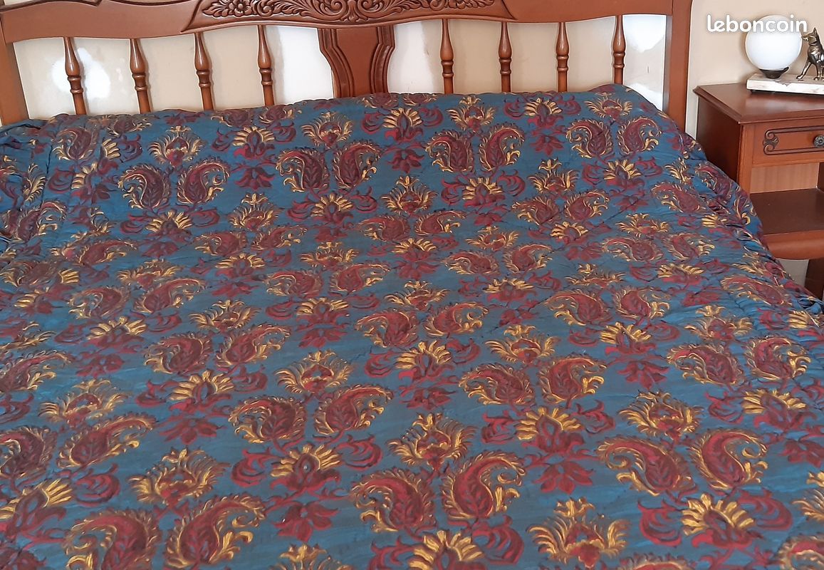 Dessus de lit matelassé, piqué, genre boutis, vintage (image 3)