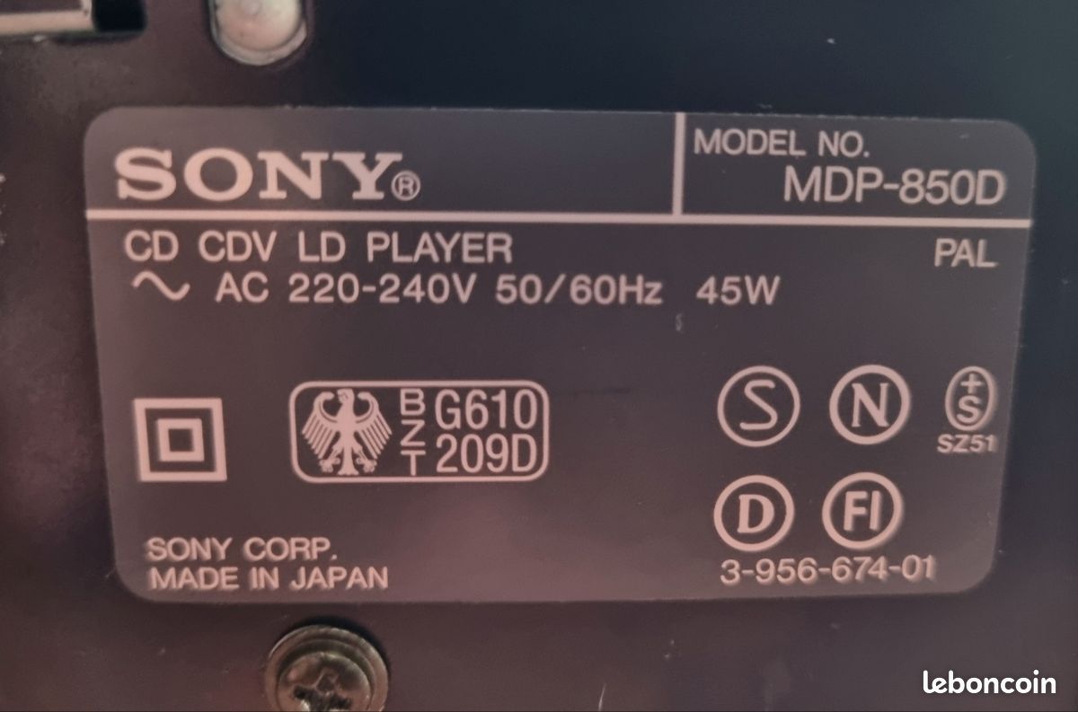 Lecteur Laserdisc Sony MDP-800 - Pour Pièces / Réparation - Avec Télécommande