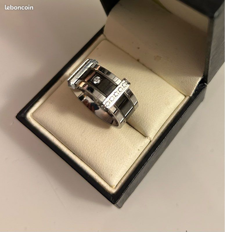 Bague Acier Inoxydable Argent Zirconium - Taille 54 USA 7 Femme Homme Budget Beauté