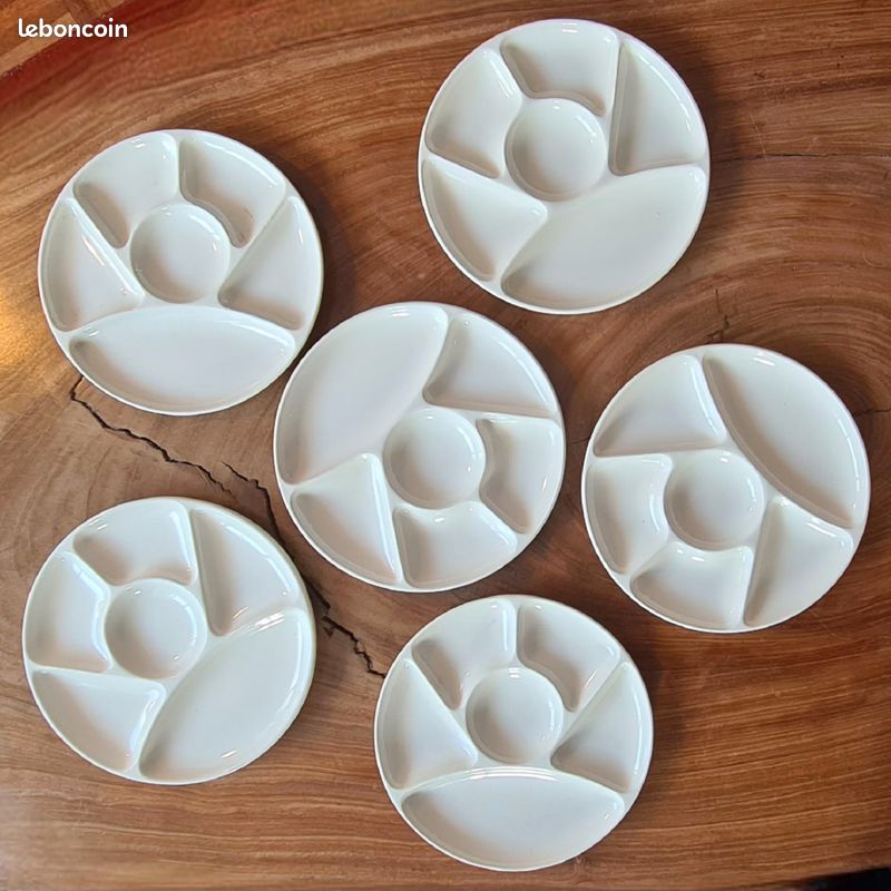 LOT DE 9 Assiettes à Fondue Vintage Gien Assiettes à Compartiments EUR