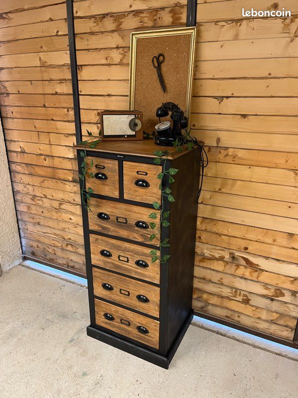 Chiffonnier meuble à tiroirs semainier commode de rangement de métier industriel vintage scandinave bois ancien (image 4)