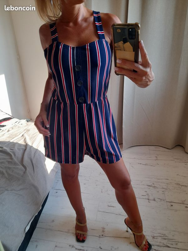 Combishort bleu rayé blanc et rouge Jennyfer Taille M kanou42 (image 6)