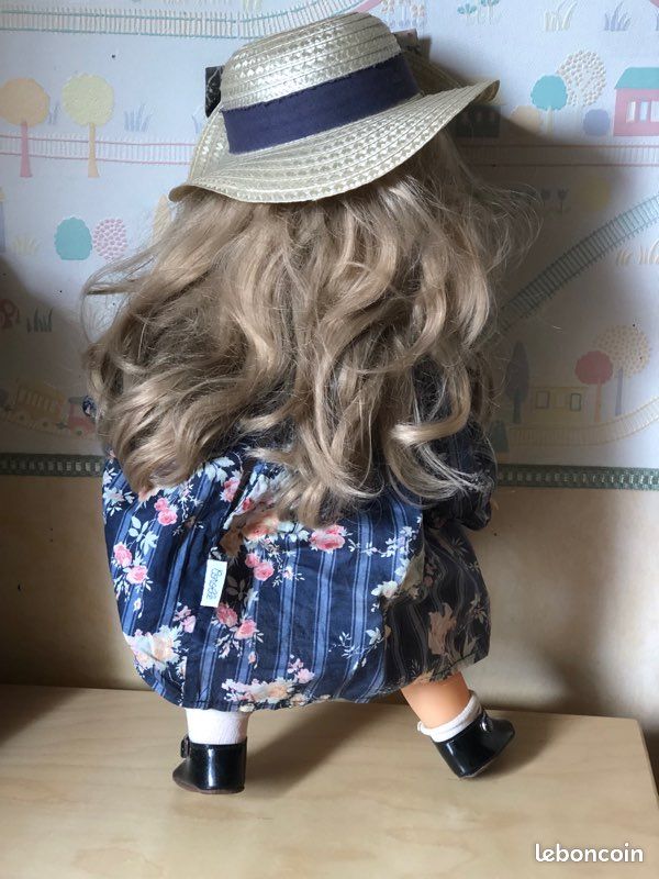 Vintage Poupee COROLLE 1994 bébé 42cm manteau rouge salopette jeans chaussures