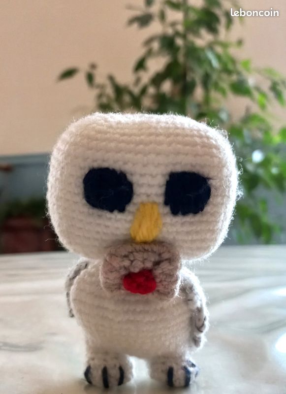 Amigurumi doudou Pop chouette Edwidge d'Harry Potter avec tête pivotante fait main au crochet (image 2)