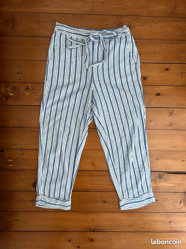Pantalon Rayé Marine Et Blanc Zara Pour Femme Taille M - Neuf Avec étiquettes