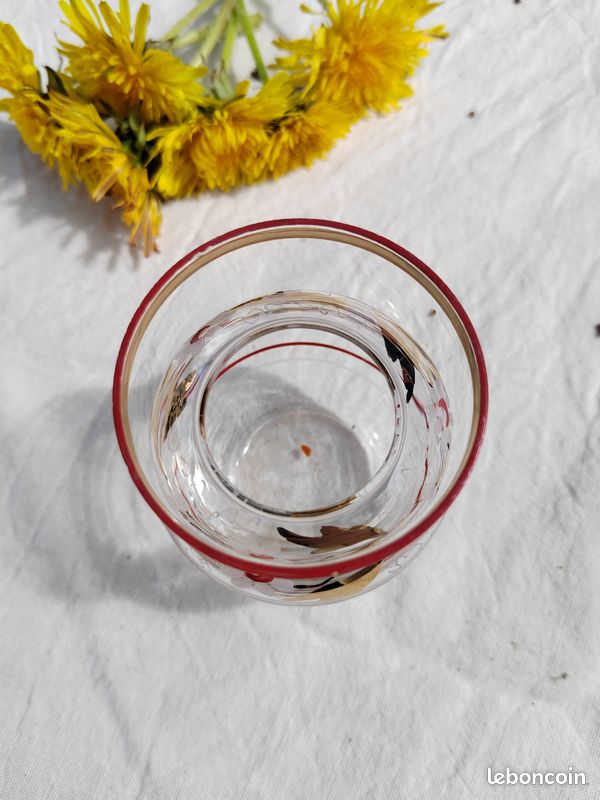 Mini vase en verre décor floral peint à la main - Années 50/60 - Vintage authentique (image 6)