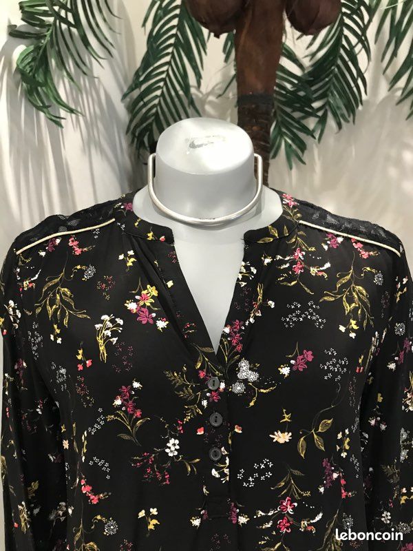 Blouse noire fleuris Gémo (image 2)