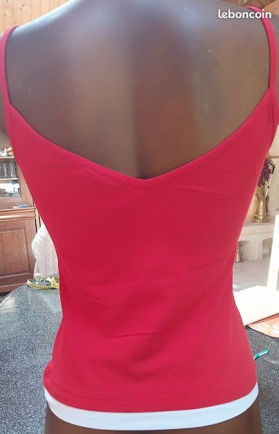 Lot de 5 débardeurs femme en coton extensible à bretelles marque Mantis dimensions pour la taille S aisselle à aisselle 36 cm longueur à partir de l'aisselle 34 cm rouge et blanc (image 7)
