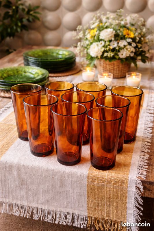 Lot De 14 Verres Duralex Vintage - Couleur Ambré - Verre Tumbler - Occasion Bon État