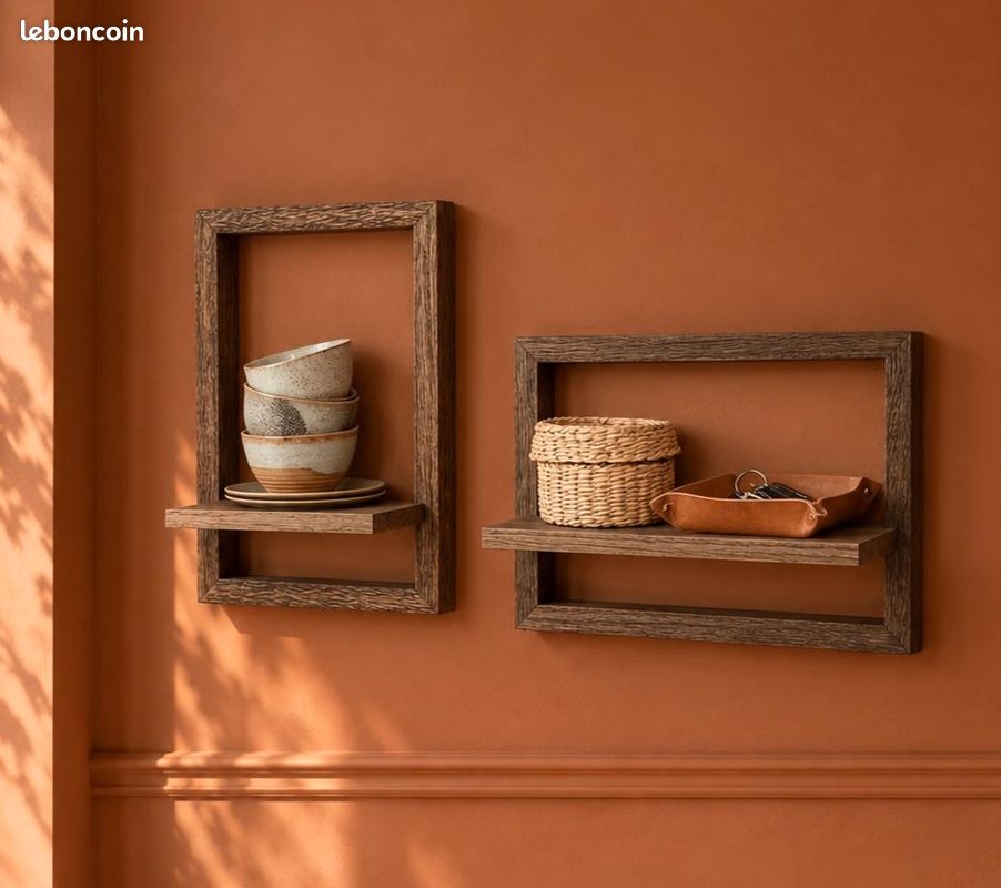 Lot 2 Étagères Murales Flottantes Bois | Vintage Design Rangement 18cm & 36cm (image 1)