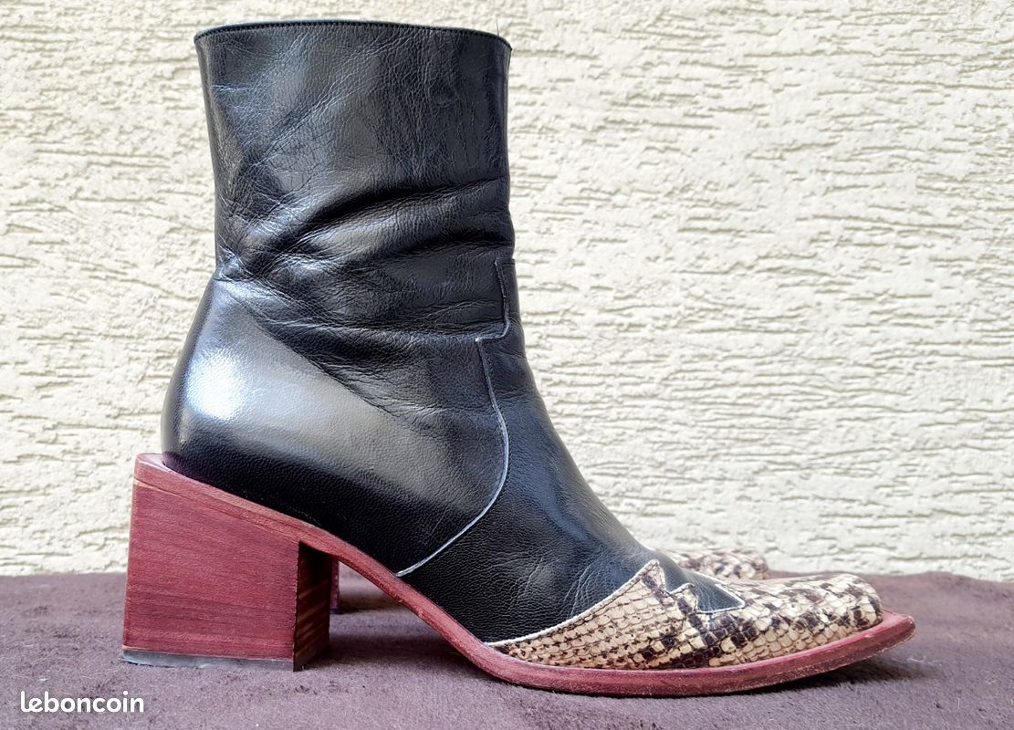 Bottines cuir noir et imitation croco- 38 (image 1)