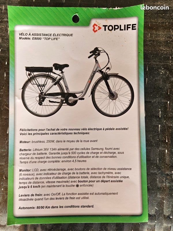 Batterie Vélo électrique Toplife E8000 Top Life Autonomie Velo