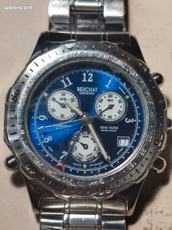 Montre Chronographe Beuchat Genesis, Cadran Noir, Mouvement Quartz - Neuf Sans étiquette
