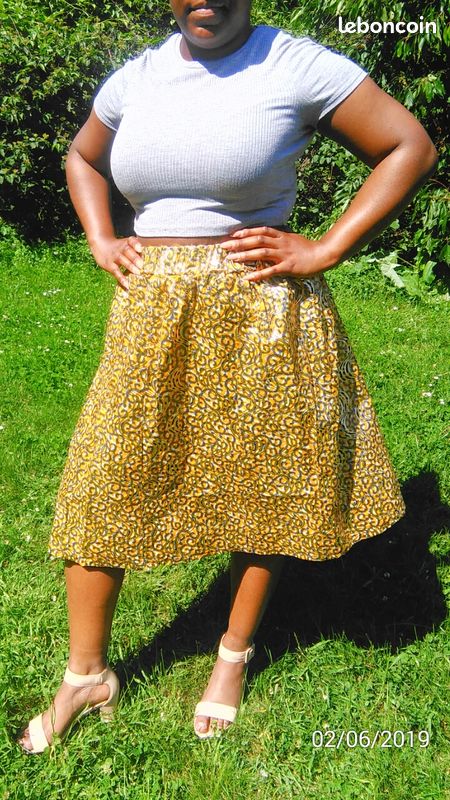Jupe Midi d'été couleur Or en Wax véritable (image 2)