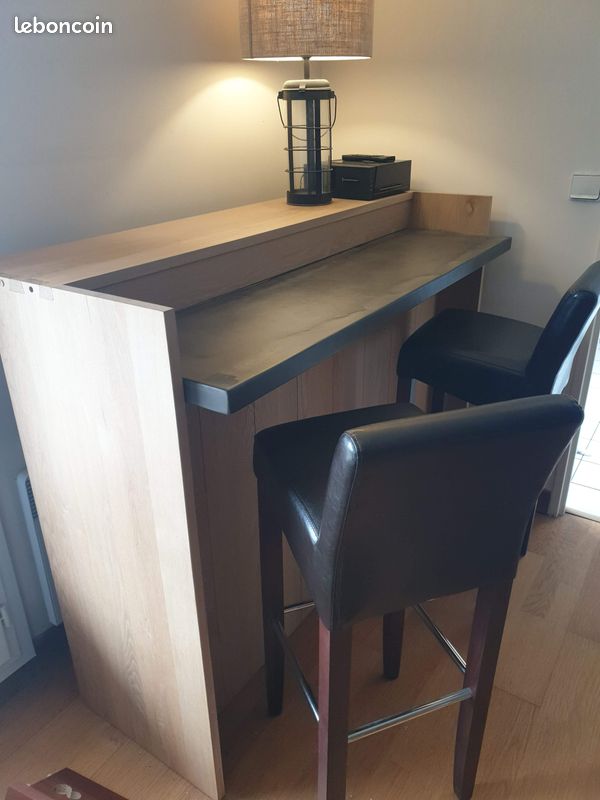Meuble Bar FOXYS (chene massif) avec 2 chaises (image 1)