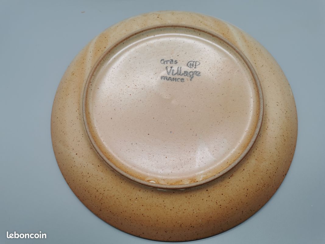 5 Anciennes Assiettes plates Grès Village France 70's - Diam. 24,30cm - Z35 (image 3)