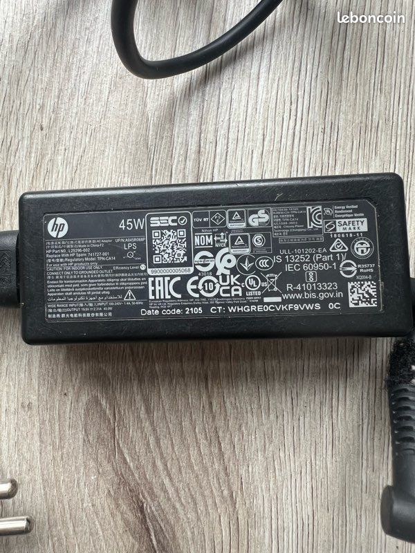 Chargeur HP 45W 19,5V – Adaptateur Secteur 740015-001, 4.5*3.0mm, D’occasion