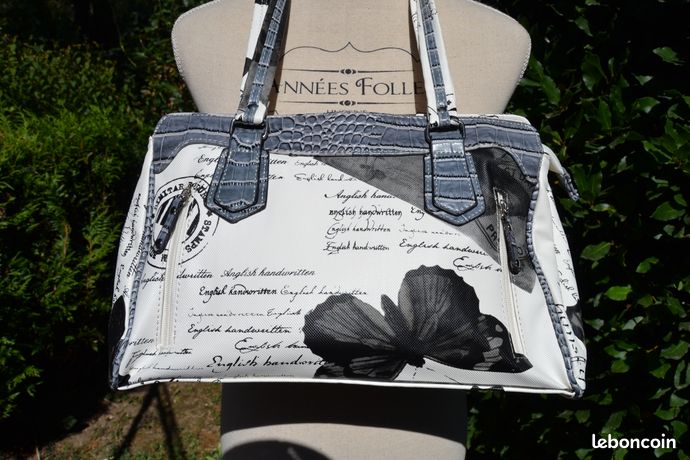 Sac à Main Bandoulière Noir Et Blanc Motif Papillon - Taille Moyenne - Neuf Sans étiquettes