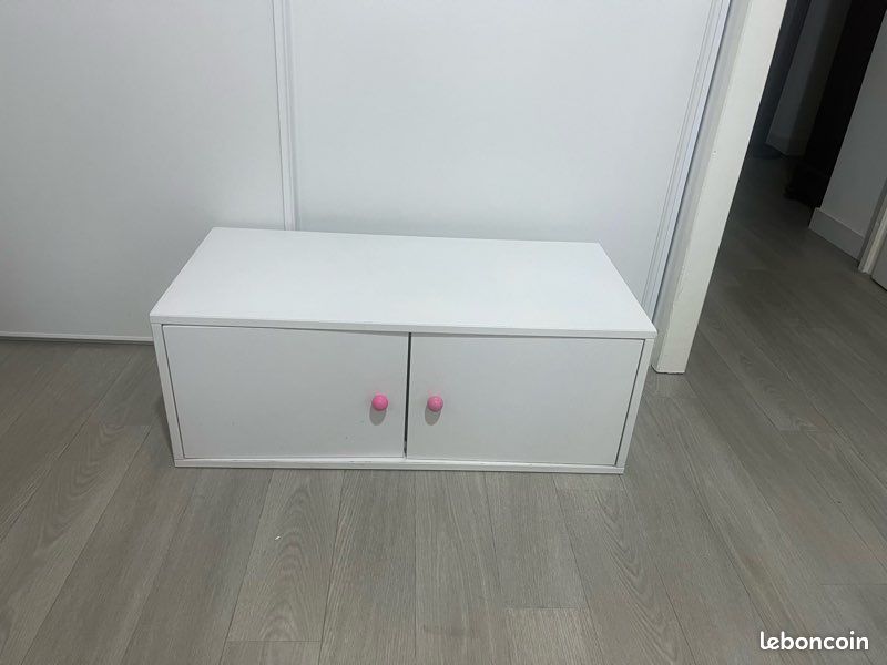 Petit meuble bas de rangement blanc – 2 portes – 80 cm (image 1)