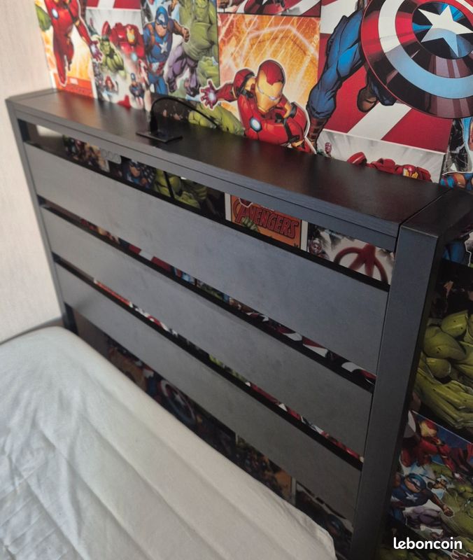 Cadre de lit 90 avec leds et connectique USB (image 2)