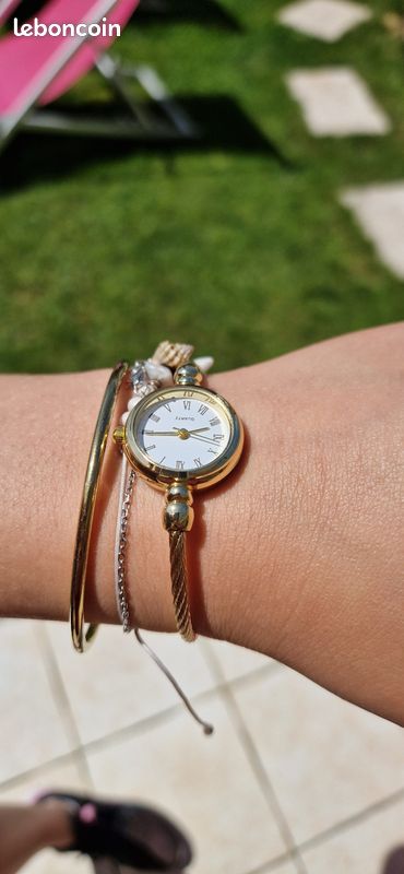 Bracelet Cuir Femme Montre Analogique U00e0 Quartz Doru00e9 Argent