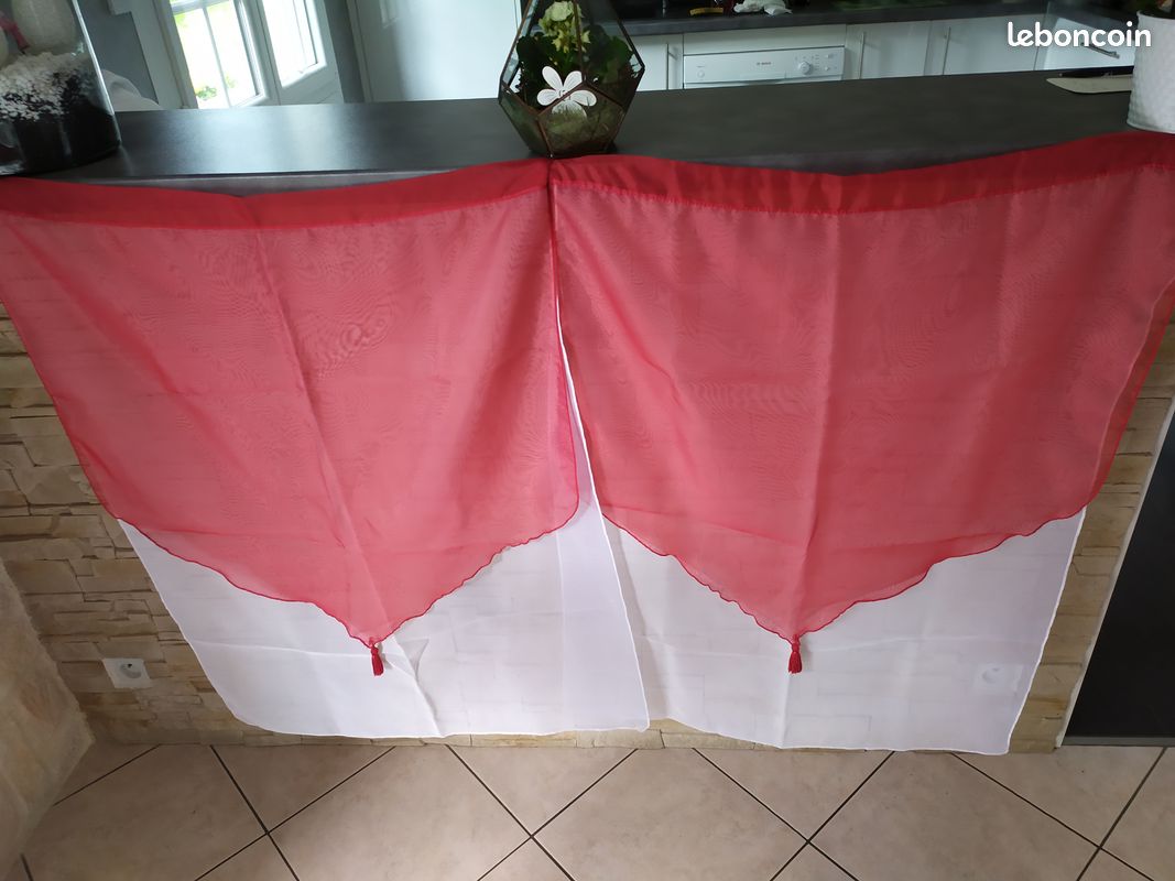 Rideau voilage blanc et rouge (image 5)