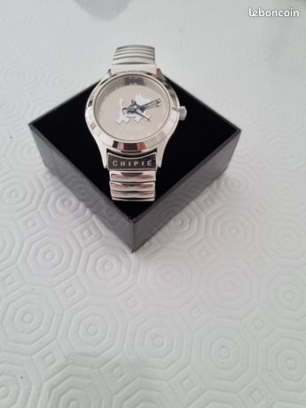 Montre Femme CHIPIE - Boîtier Acier, Bracelet Cuir Noir - Mouvement Quartz - Neuf étiqueté