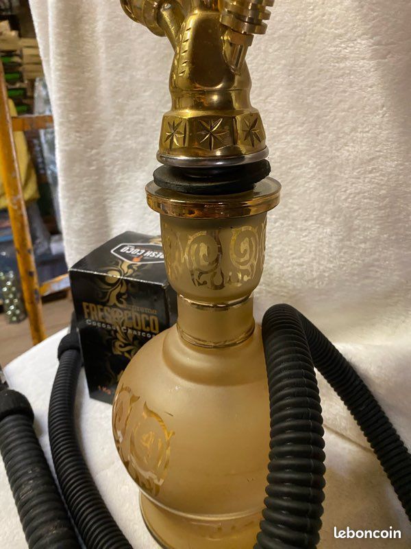 Grand narguilé/chicha/hookah traditionnel doré avec accessoires (image 6)