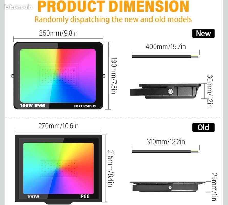 Projecteur 100w Bluetooth 2 Projecteurs LED RGB 100W - Éclairage Extérieur Couleur Avec Appli Et Télécommande Lumiere Piscine