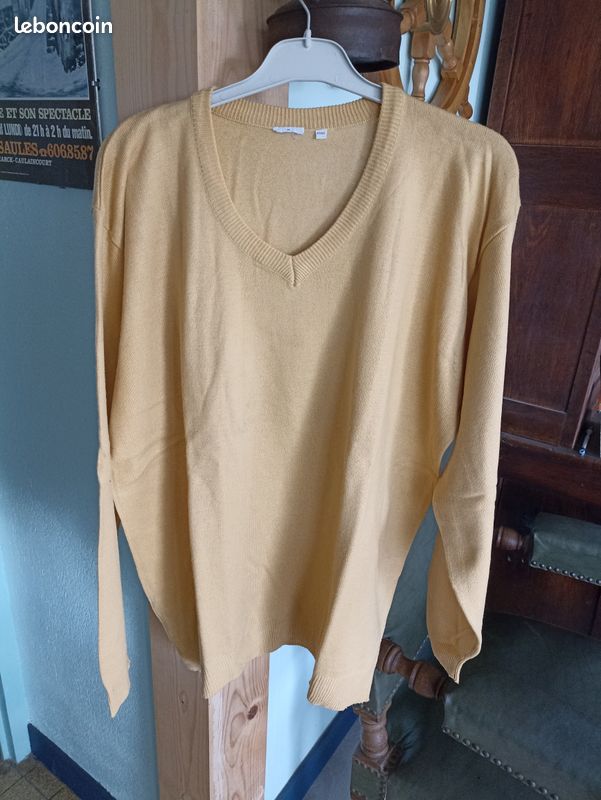 Pull jaune col en V taille 60/62 2XL (image 1)