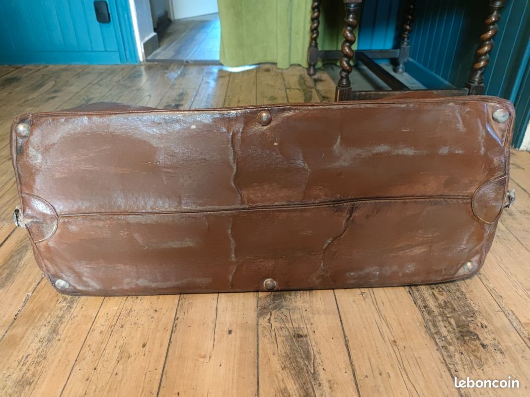 Sac Gladstone ancien en cuir début années 1900 (image 9)