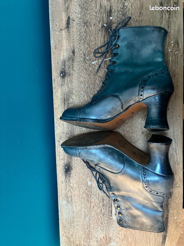 Bottines Mosquitos En Cuir Pour Femme Taille 38 - Occasion - Style Rétro Chic Talon Haut