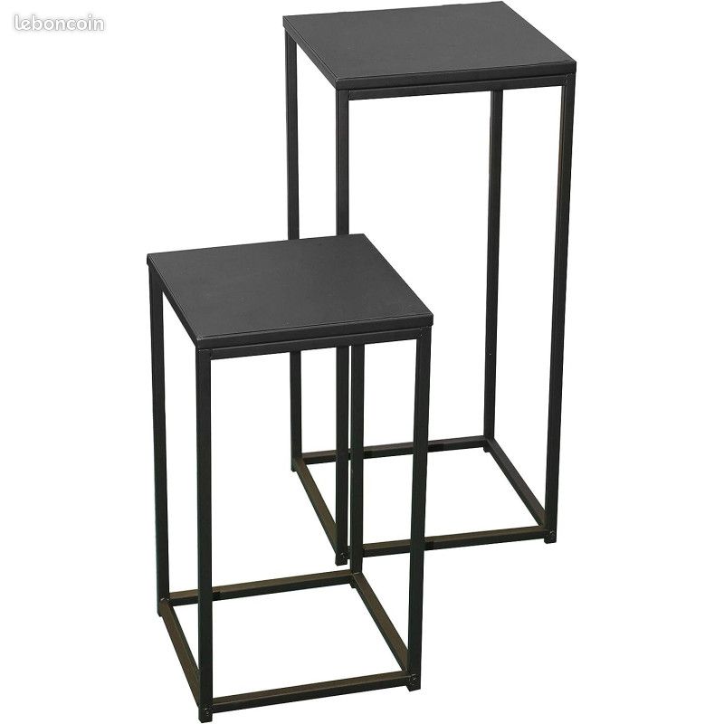 DESTOCKAGE - Set de 2 tables gigognes en bois et métal "Madison" - Noir - H 74/54 x P 24/30 x L 34/ (image 1)