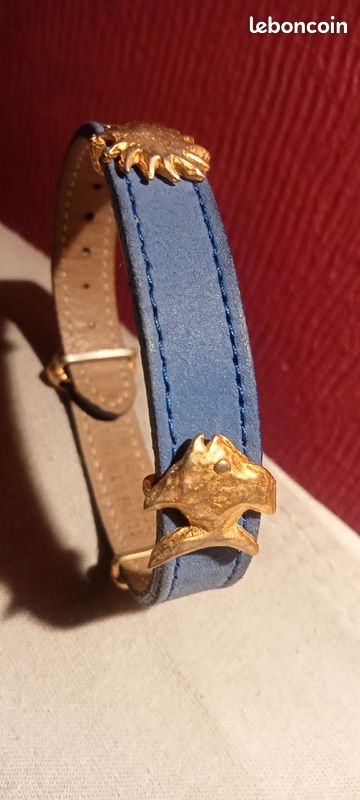 Bracelet Lancôme En Cuir Bleu – Longueur 21 Cm, Réglable, Doré, Thème Plage, Neuf Sans Emballage