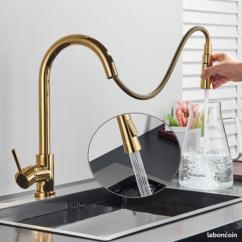 Robinet & Mitigeur cuisine Or avec douchette extensible (image 3)