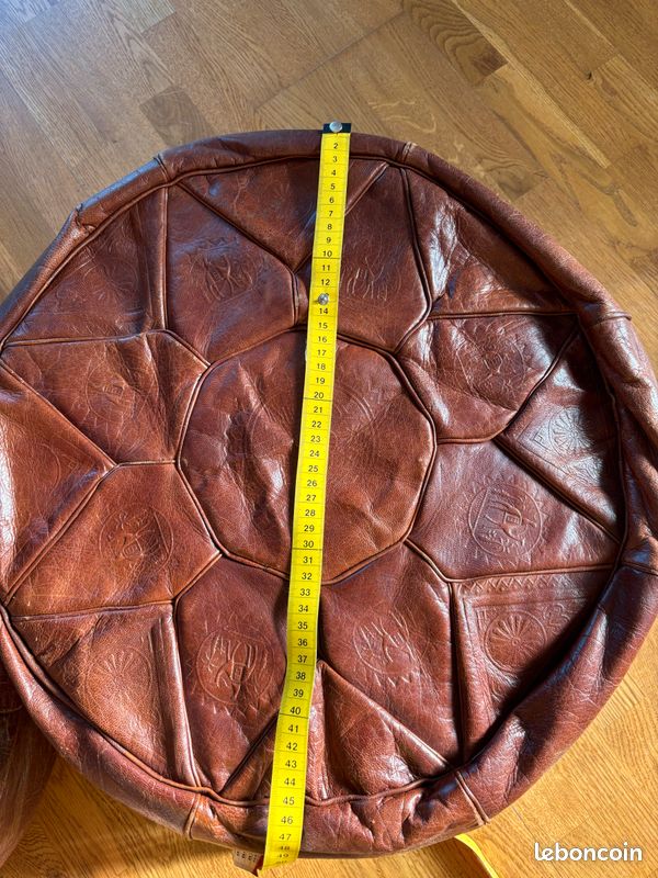 2 poufs marocains en cuir véritable vintage (image 17)