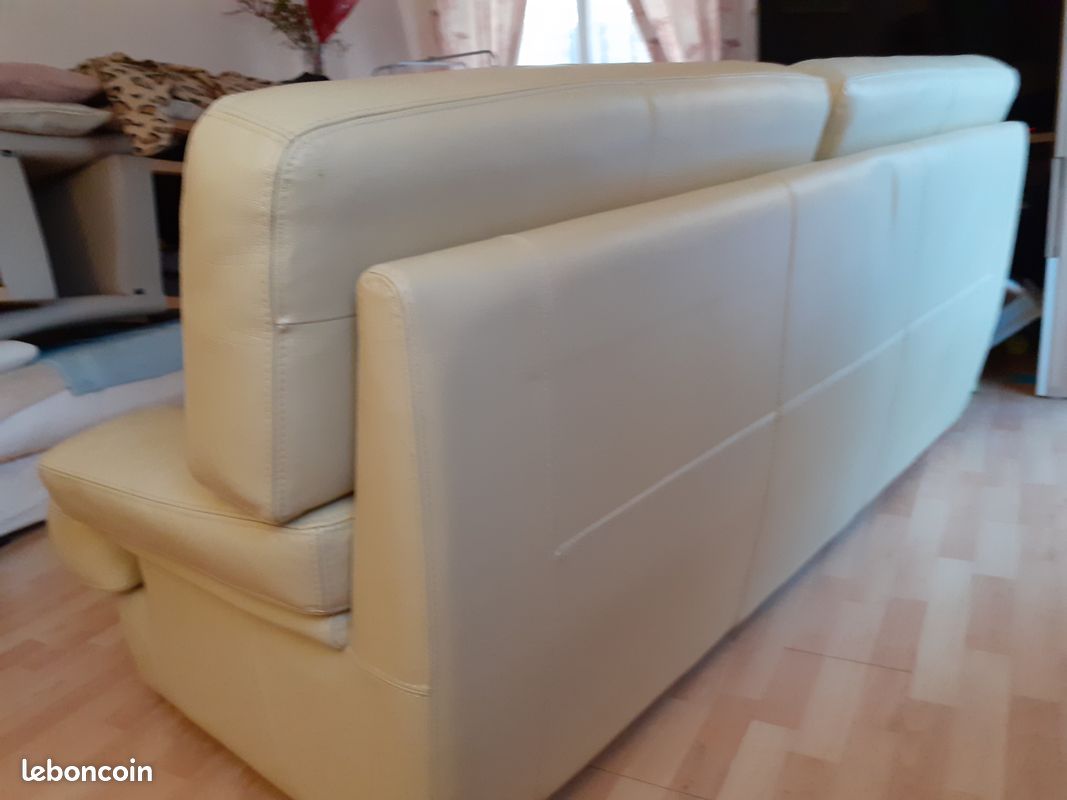 Vend canapé cuir beige (image 7)